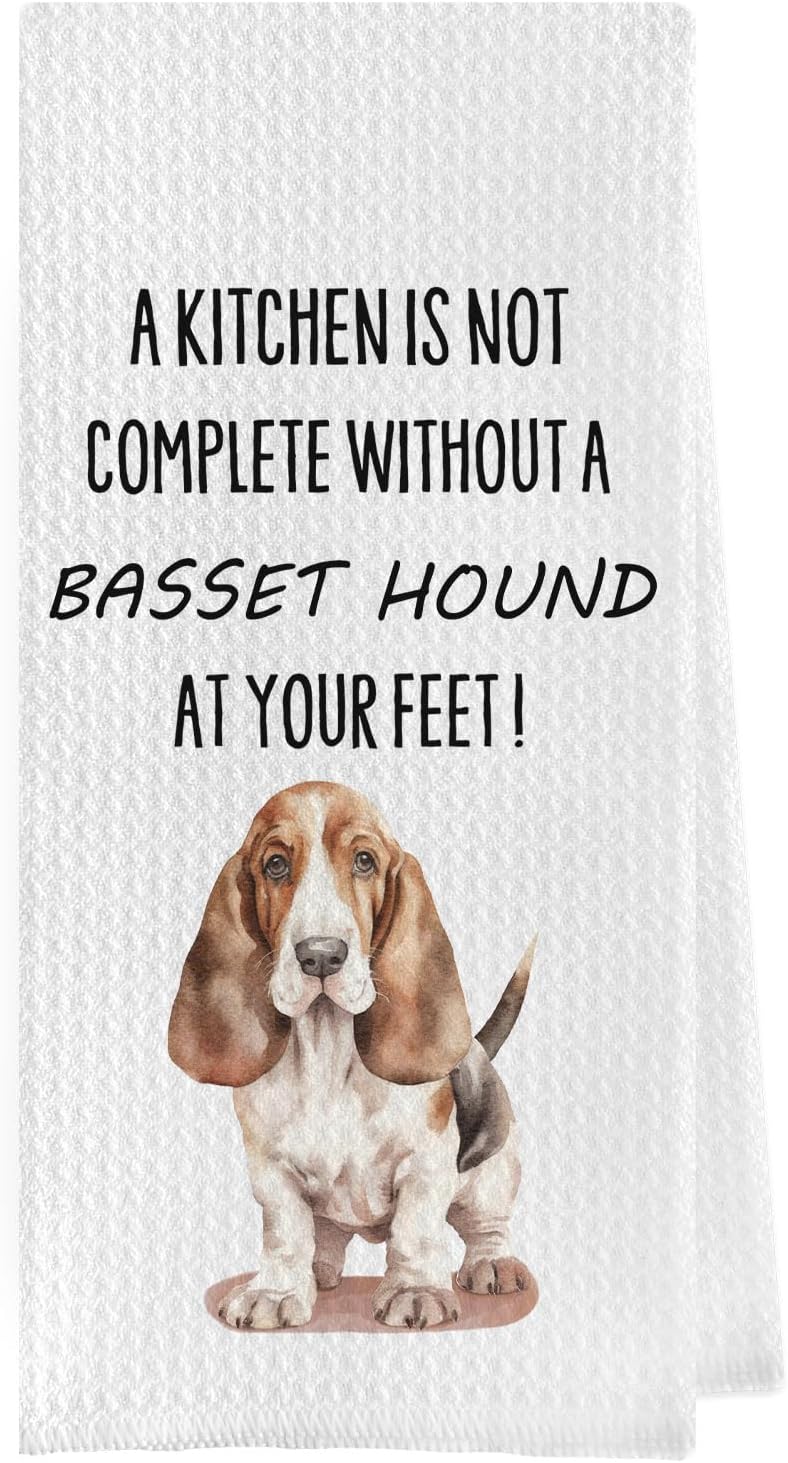 Geqtt Basset Hound Dish Towels - Funny Basset Hound Decorative Waffle Weave Kitchen Towels, Basset Hound Hand Tea Towels, Basset Hound Gifts, Basset Hound Decor (16×24 Inches) - Image 1